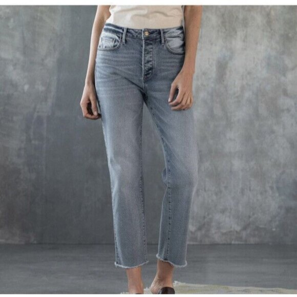 DRIFTWOOD Meg Gold Rush Straight Leg Raw Hem Blue Jeans Womens 32 - Picture 1 of 10